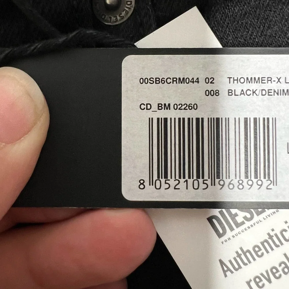 New Diesel Thommer Slim Fit Black Denim Jeans Mens size 36 x 30